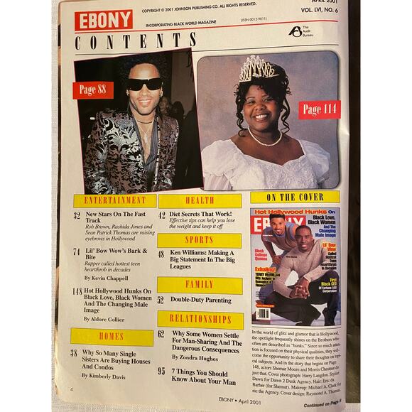 Ebony Magazine April 2001. Cover photo: Shemar Moore & Morris Chestnut. Like New - Picture 2 of 16
